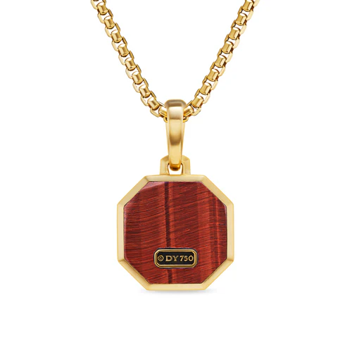 Faceted Stone Amulet in 18K Yellow Gold with Red Tiger's Eye, 16mm - Image 3