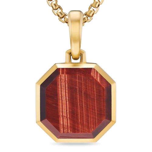 Faceted Stone Amulet in 18K Yellow Gold with Red Tiger's Eye, 16mm - Image 4