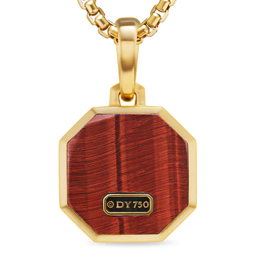 Faceted Stone Amulet in 18K Yellow Gold with Red Tiger's Eye, 16mm - Image 5