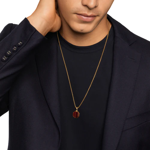 Faceted Stone Amulet in 18K Yellow Gold with Red Tiger's Eye, 16mm - Image 6