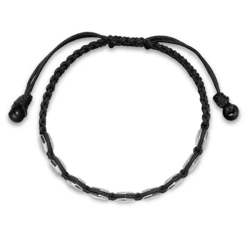 Faceted Woven Bracelet in Sterling Silver with Black Nylon and Black Onyx, 8mm, Size Small - Image 2