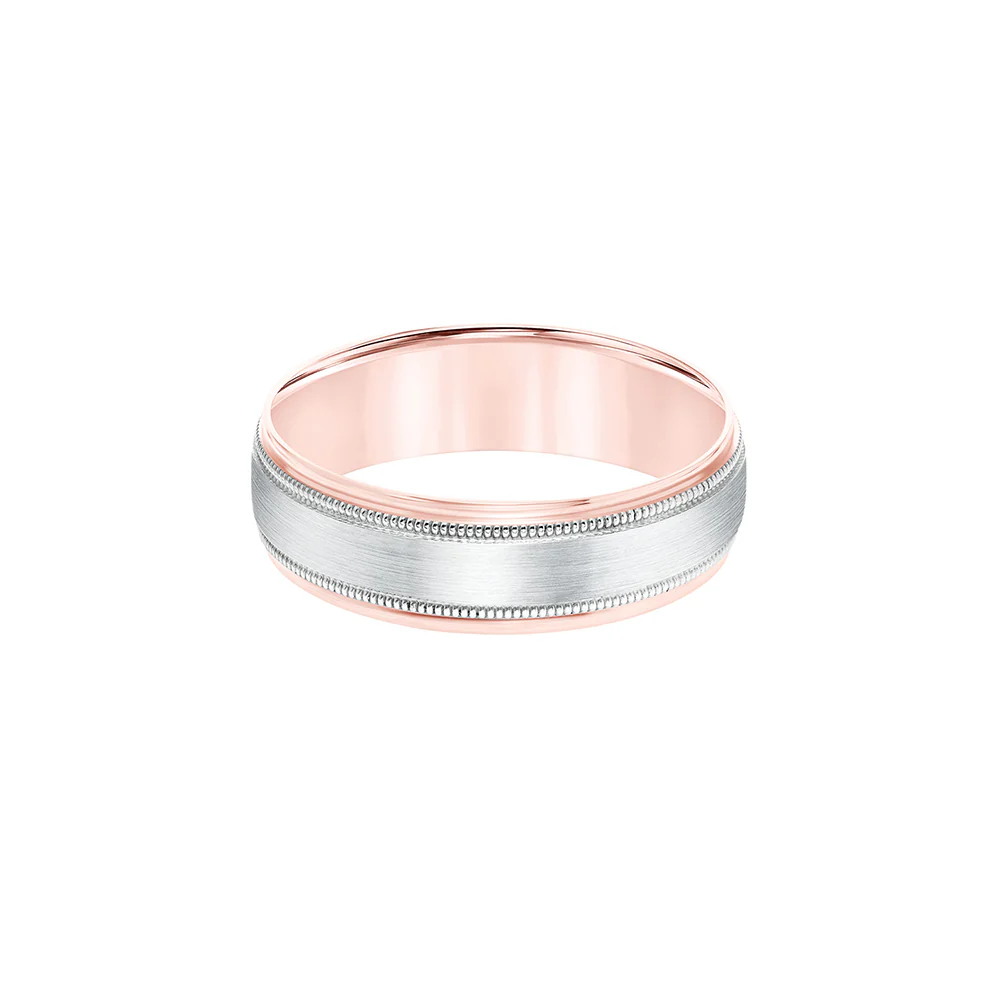 Fink's 14K Rose & White Gold Brushed Milgrain Band