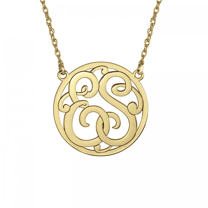 Fink's 15mm Classic Bordered Two Initial Monogram Necklace