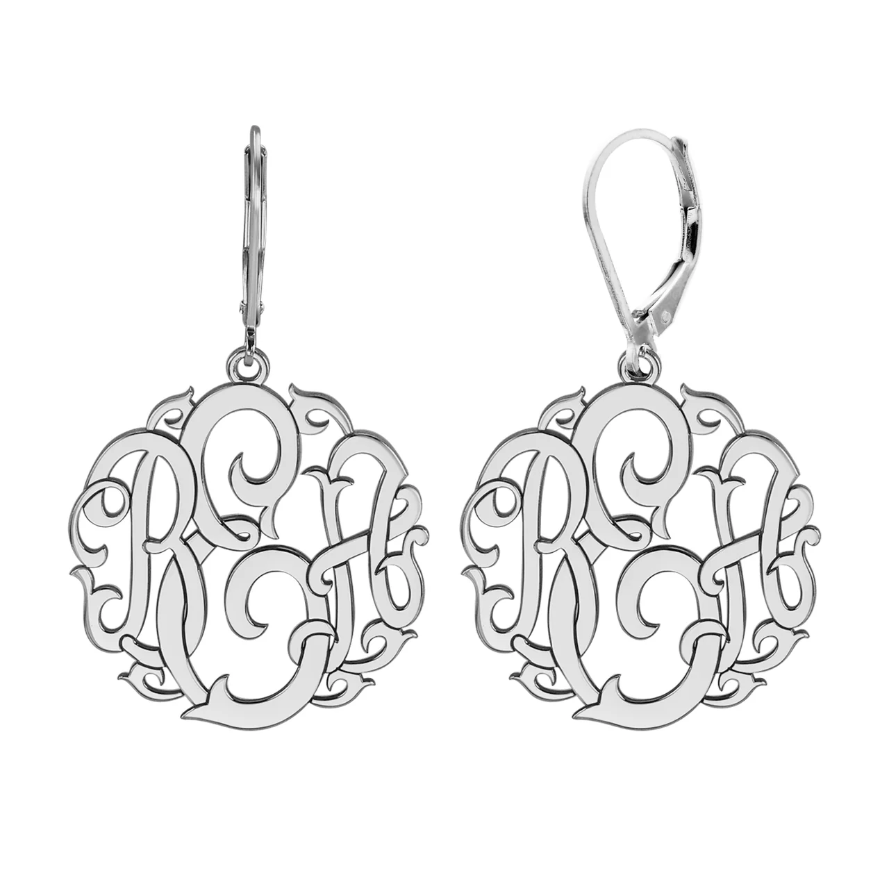 Fink's 20mm Classic Script Lettering Monogram Leverback Earrings - Image 2