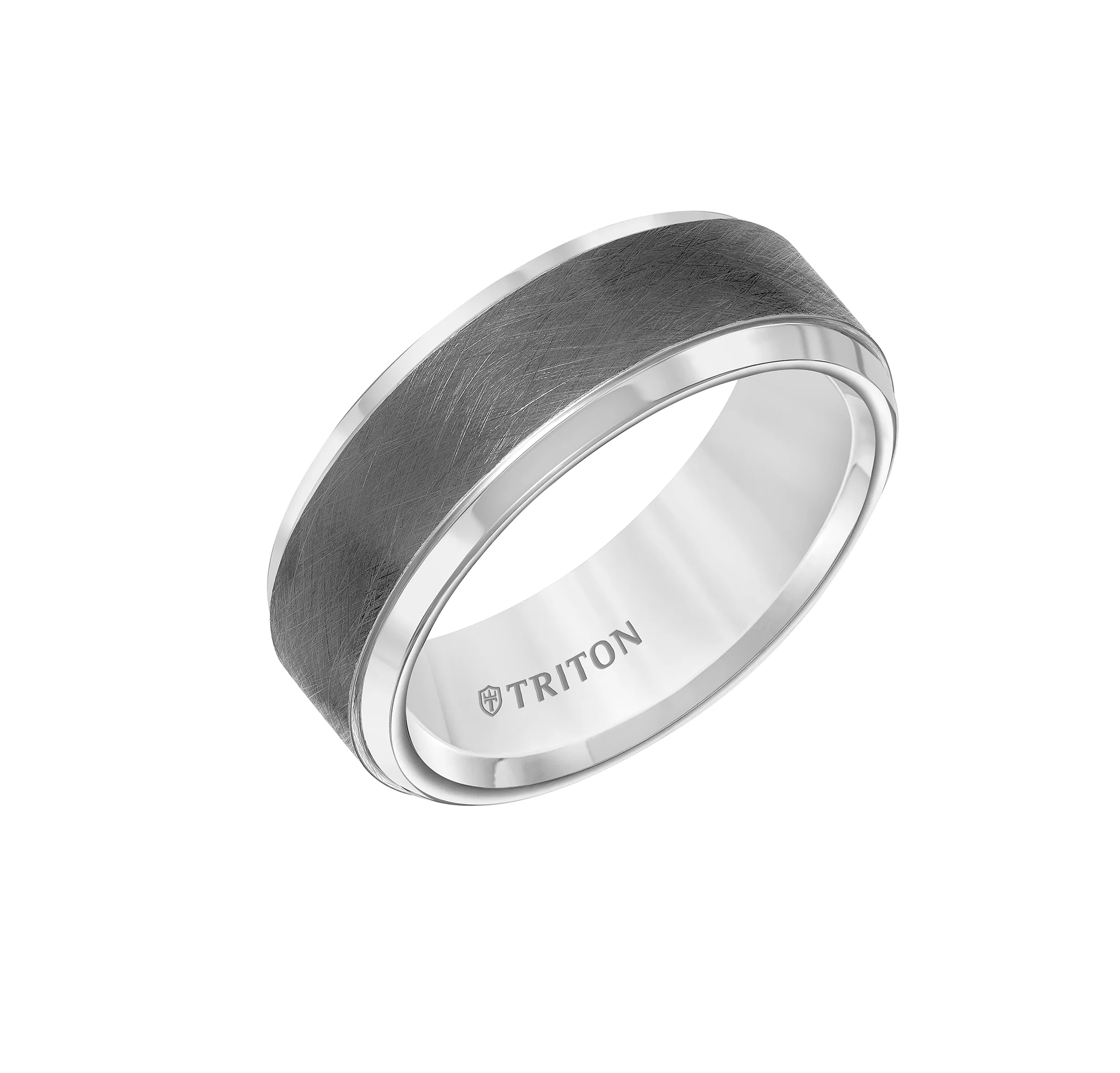 Triton 8mm White Tungsten and Grey Gun Metal Band