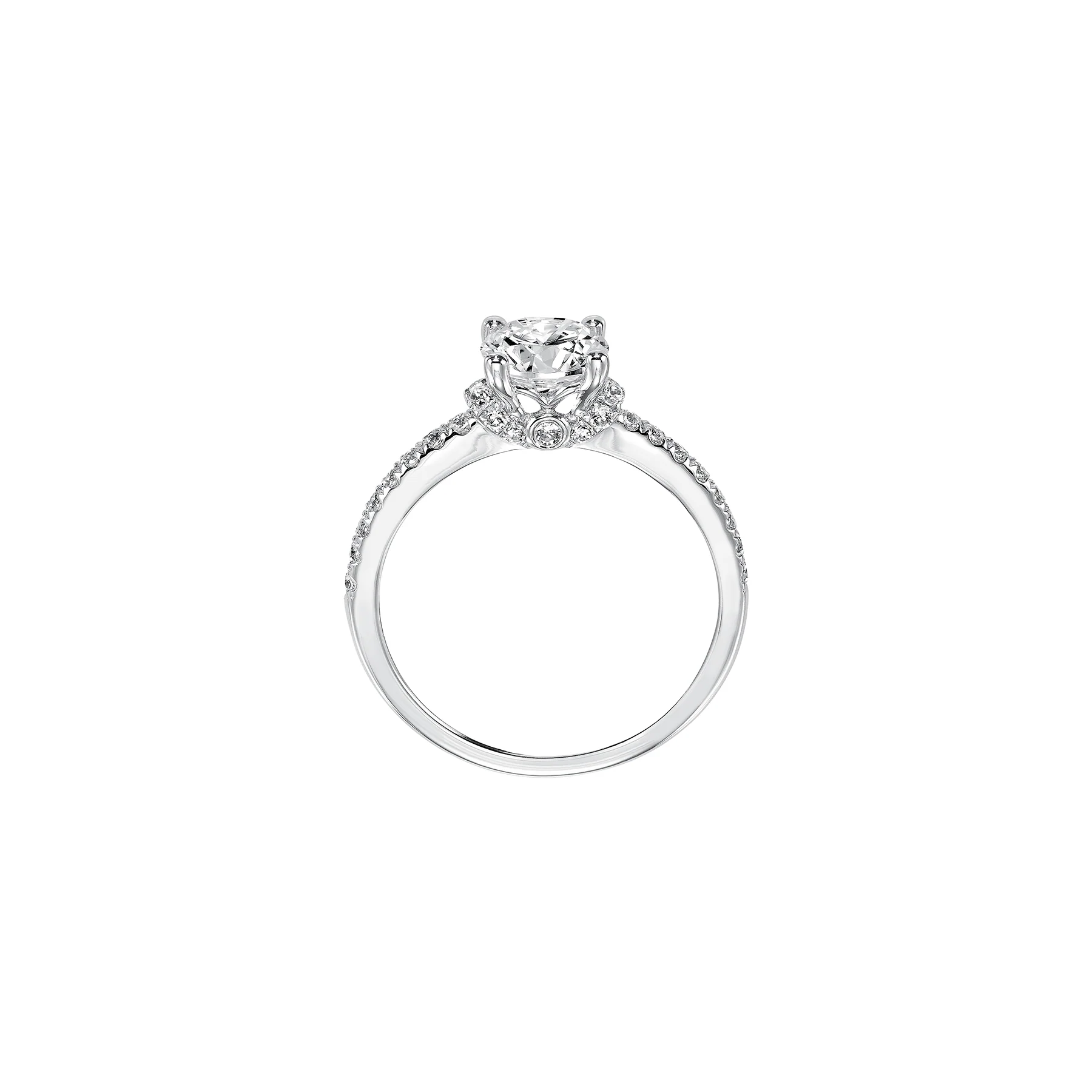 Fink's Exclusive 14K White Gold Round Diamond and Diamond Shank Engagement Ring - Image 3