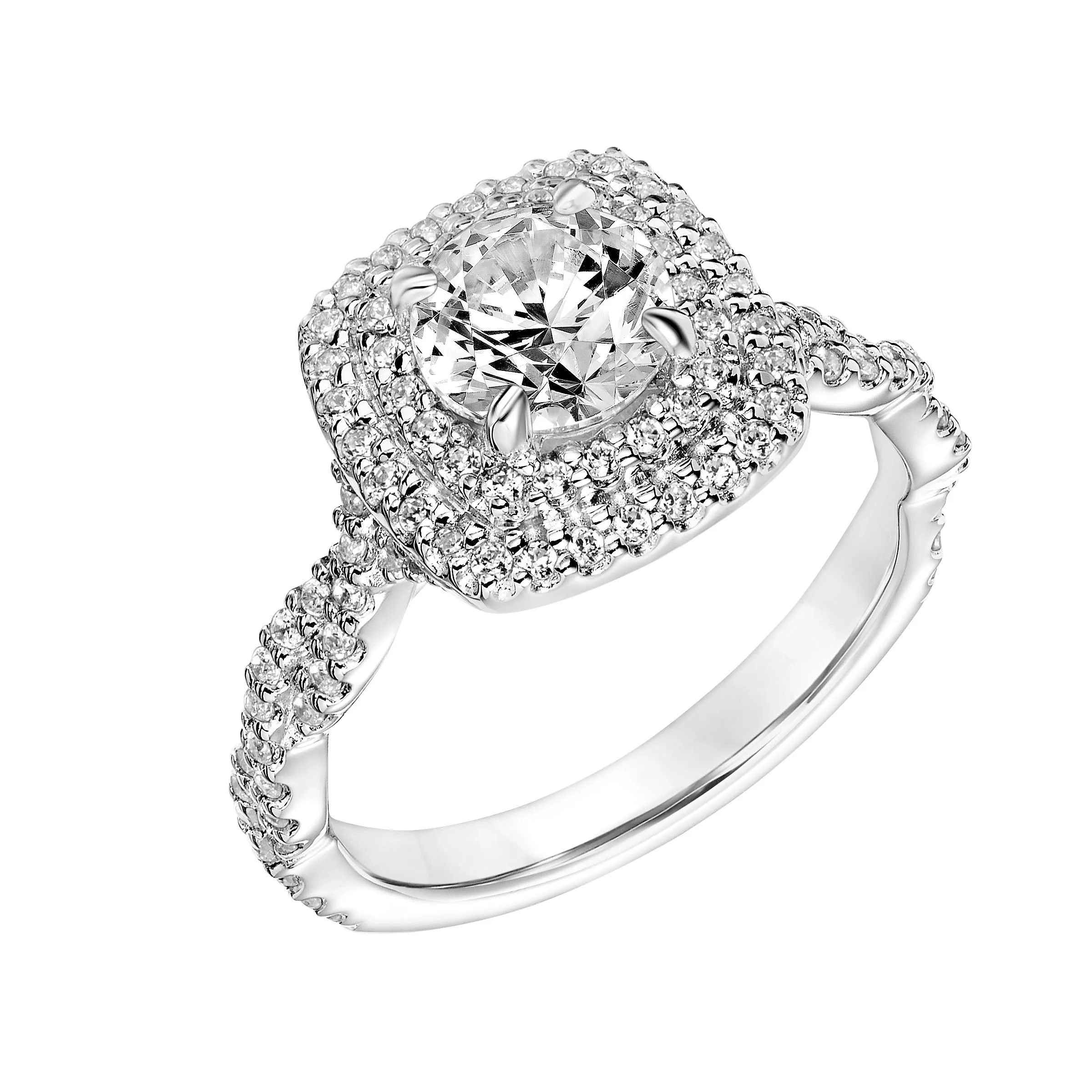 Fink's Exclusive 14K White Gold Round Diamond Double Halo Twist Shank Engagement Ring - Image 3