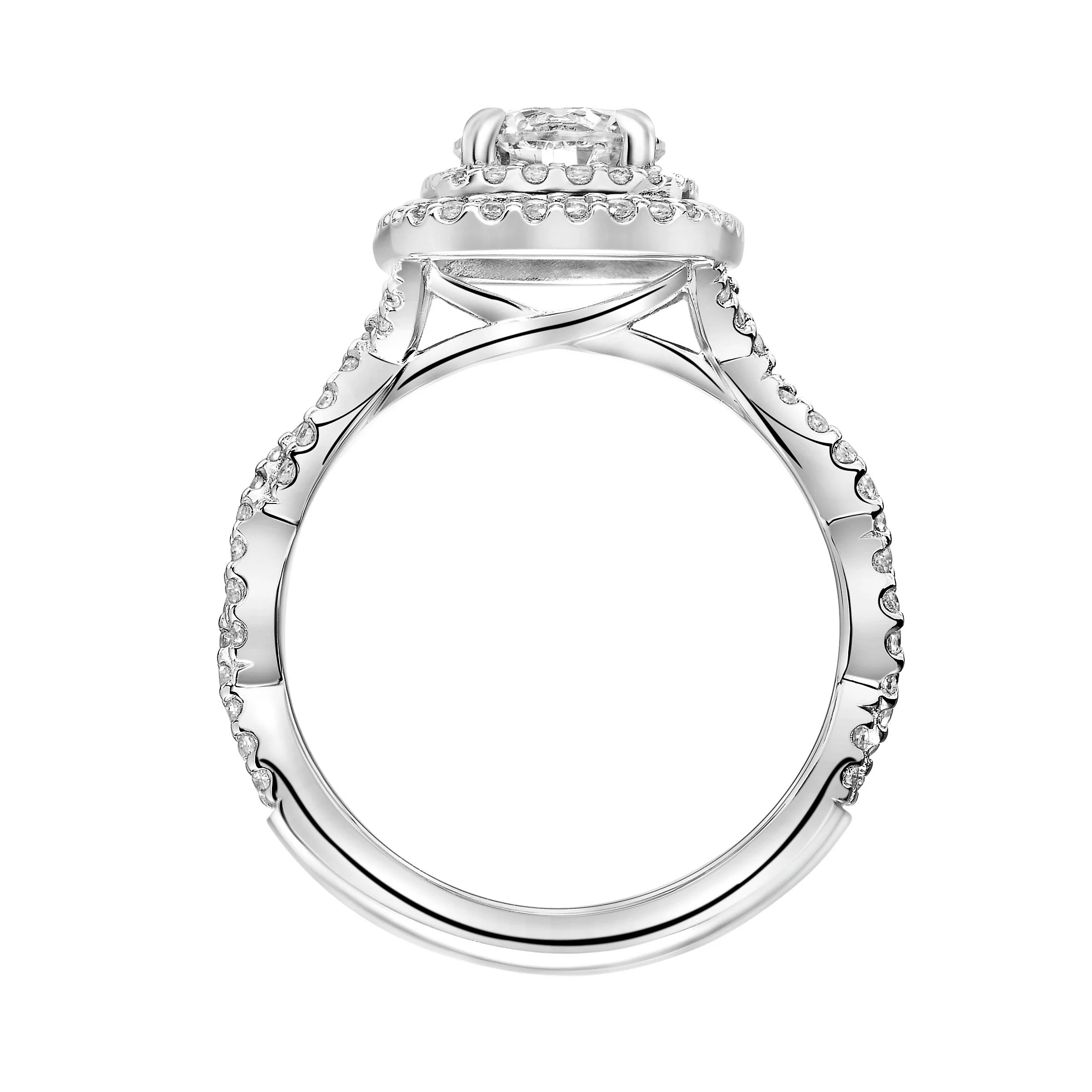 Fink's Exclusive 14K White Gold Round Diamond Double Halo Twist Shank Engagement Ring - Image 4
