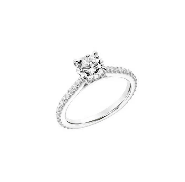Fink's Exclusive 14K White Gold Round Diamond Pave Shank Engagement Ring - Image 2