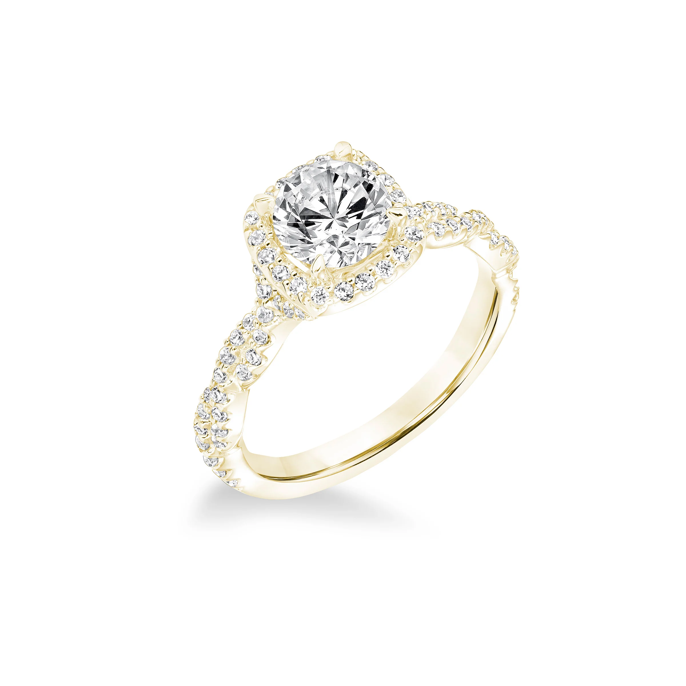 Fink's Exclusive 14K Yellow Gold Round Diamond Halo and Diamond Engagement Ring - Image 3