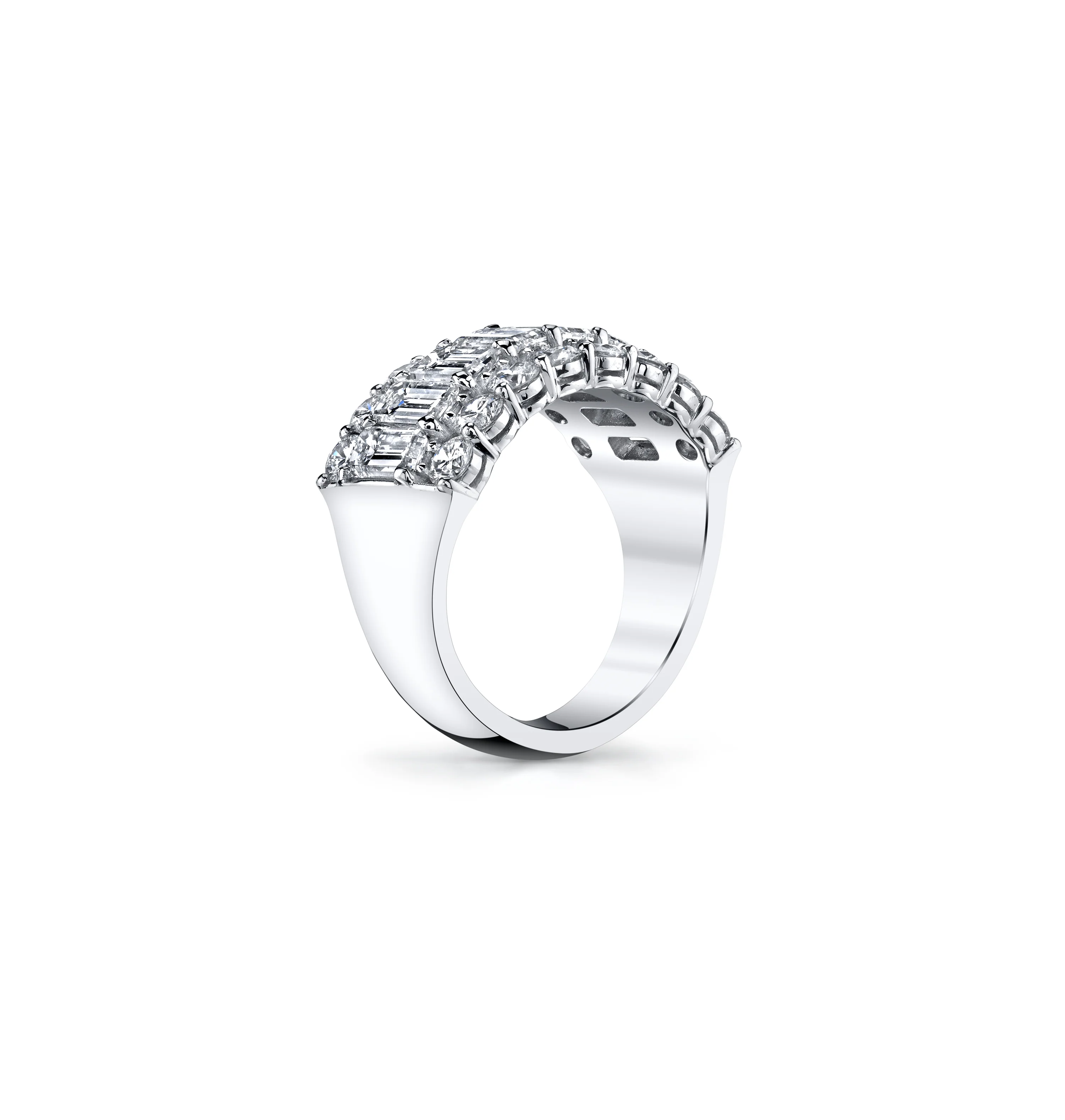 Fink's Exclusive Emerald Cut and Round Diamond 3 Row Band in Platinum - Image 2