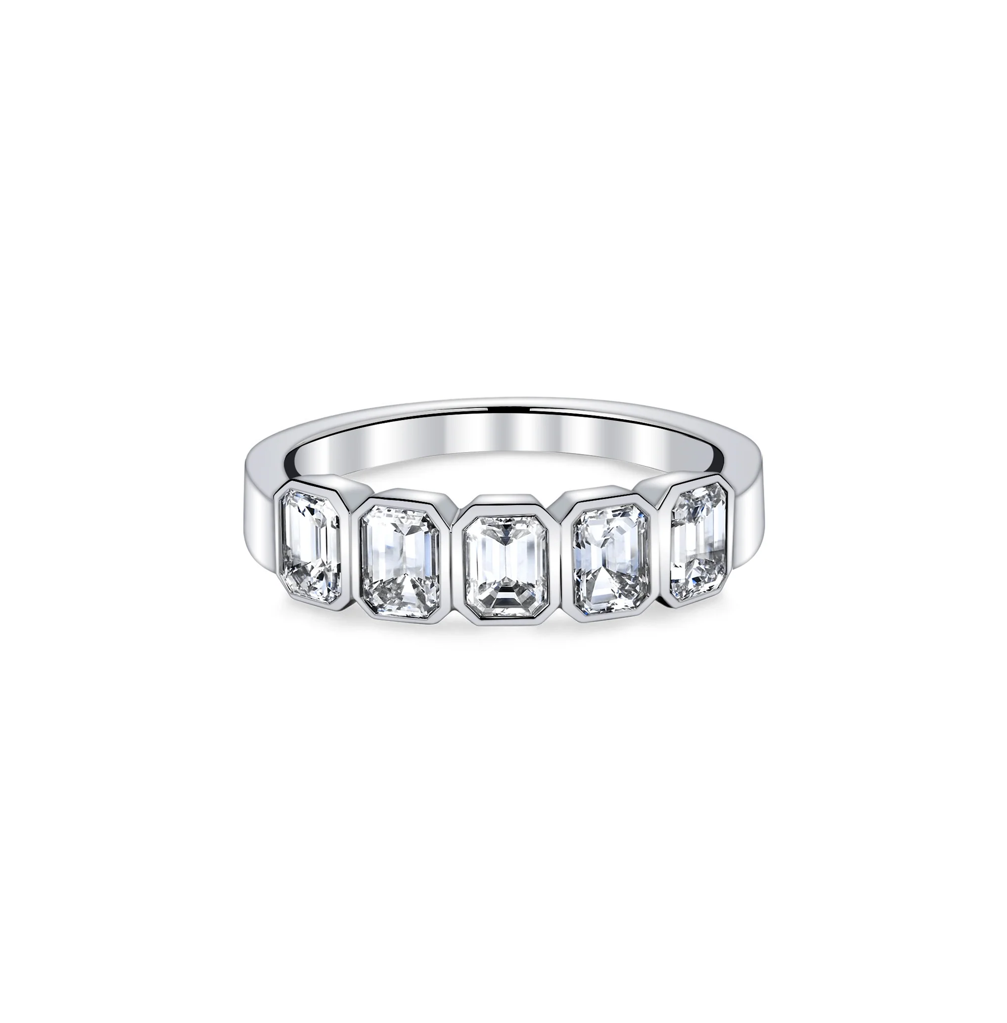 Fink's Exclusive Emerald Cut Diamond Bezel Set Band in Platinum