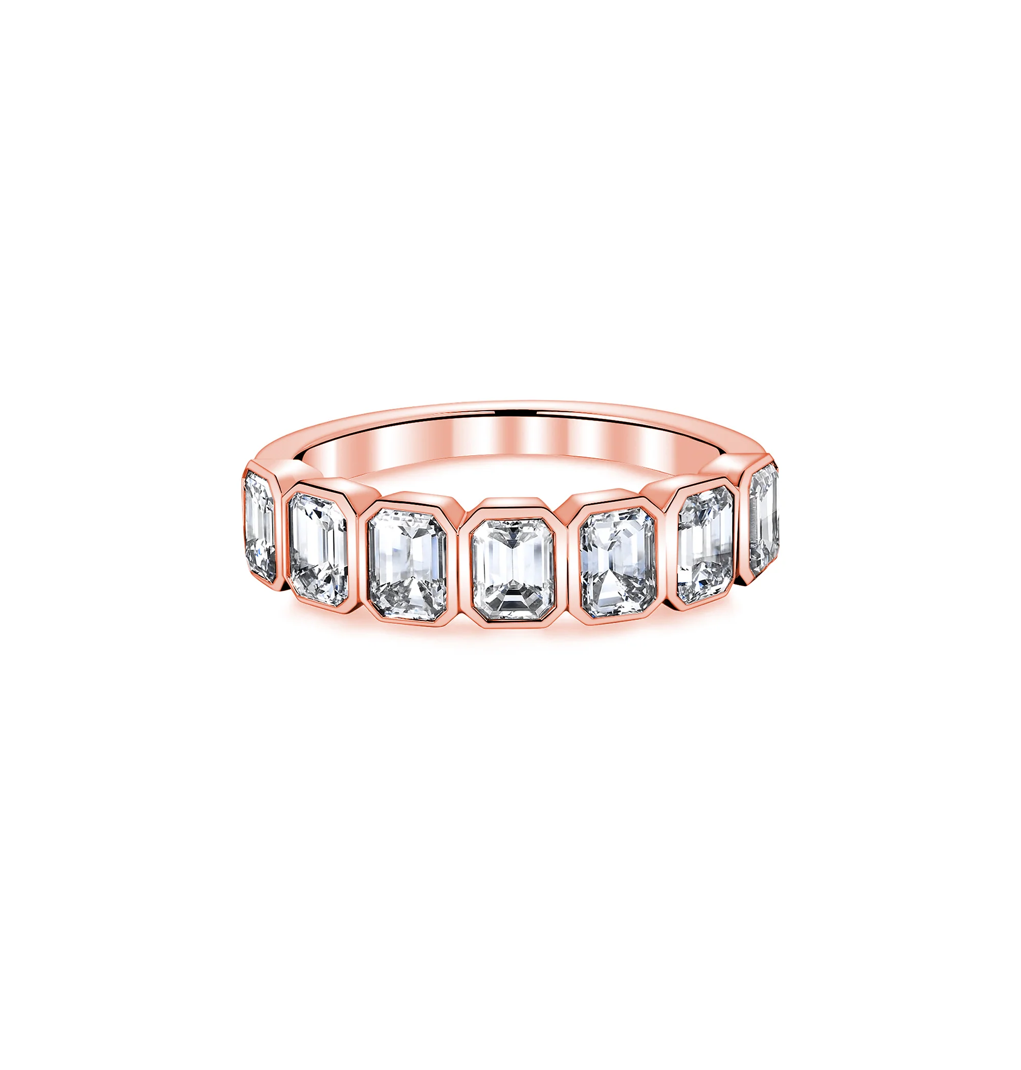 Fink's Exclusive Emerald Cut Diamond Bezel Set Band in Rose Gold