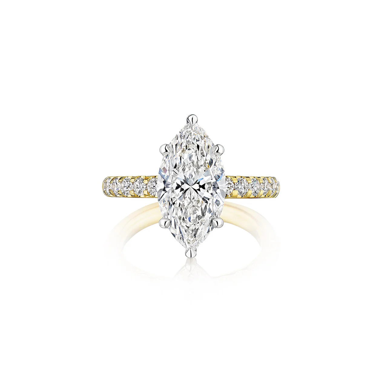 Fink's Exclusive Marquise Diamond Engagement Ring with Diamond Shank in Platinum and Yellow Gold
