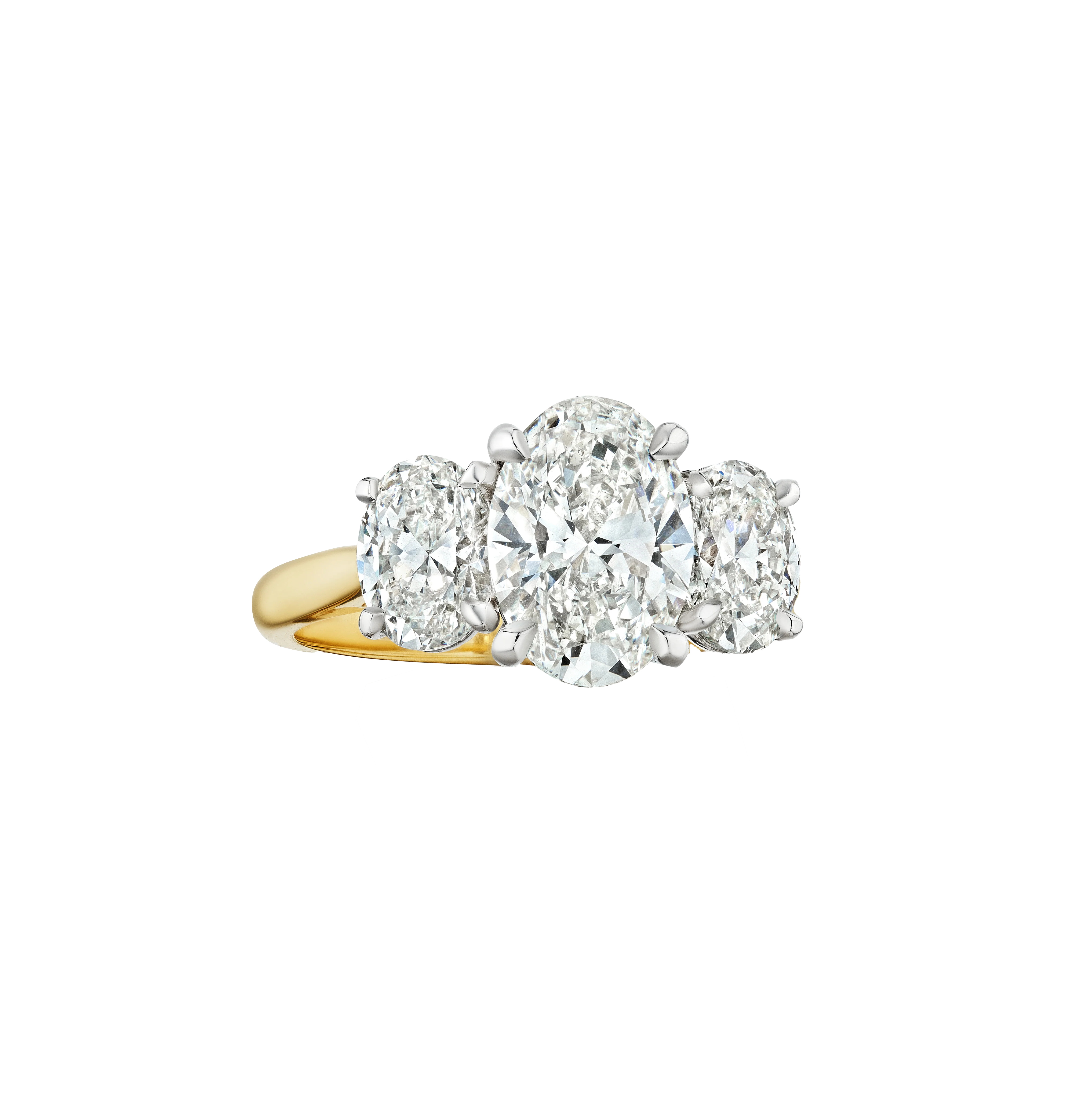 Fink's Exclusive Oval Three Stone Engagement Ring in Platinum and Yellow Gold