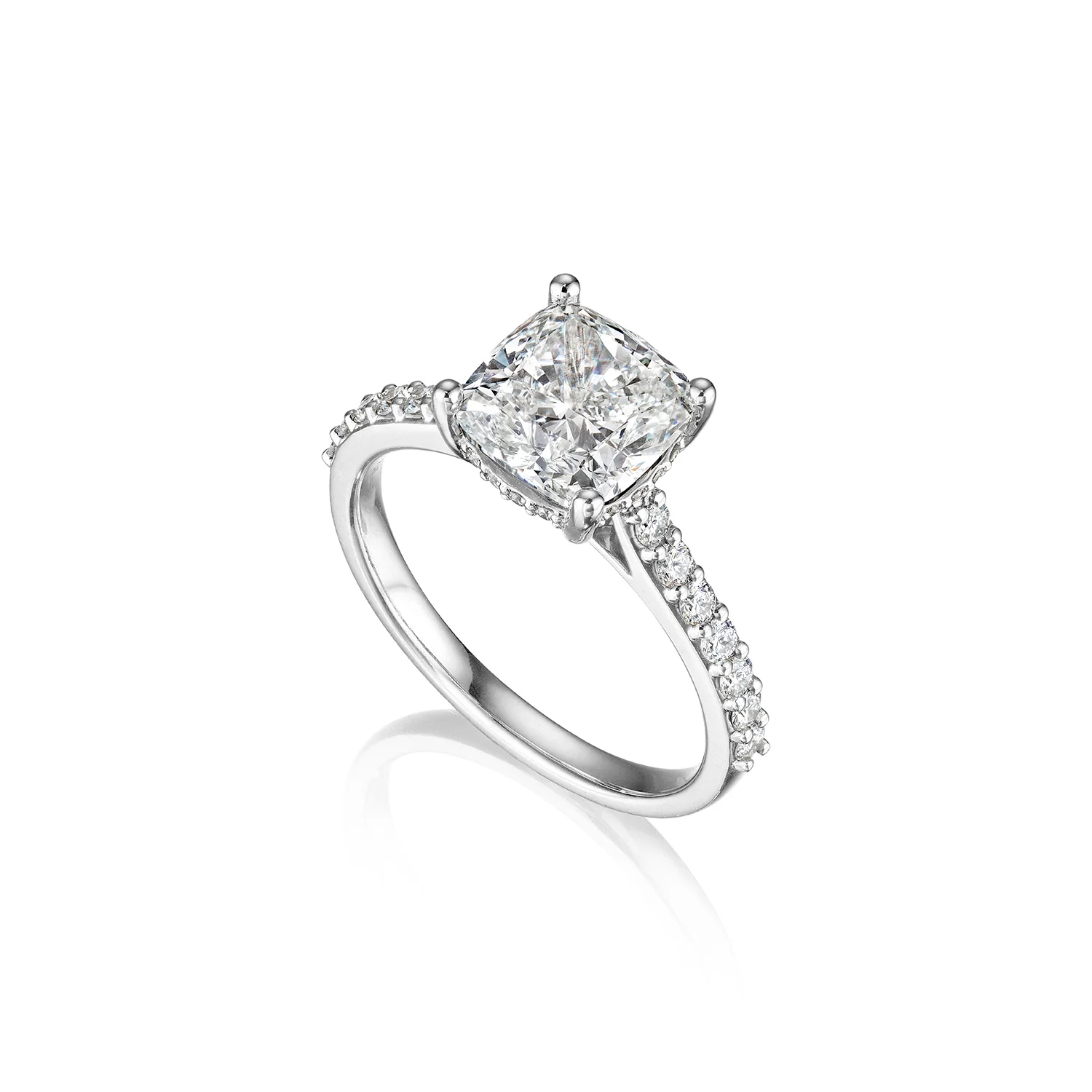 Fink's Exclusive Platinum Cushion Cut Diamond Engagement Ring with Diamond Shank Accents - Image 2