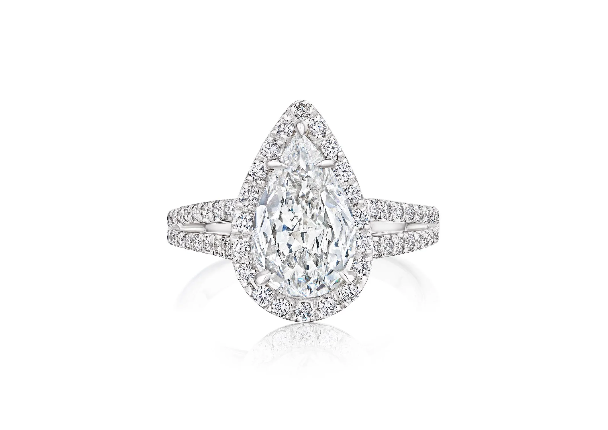 Fink's Exclusive Platinum Pear Diamond Split Shank Engagement Ring