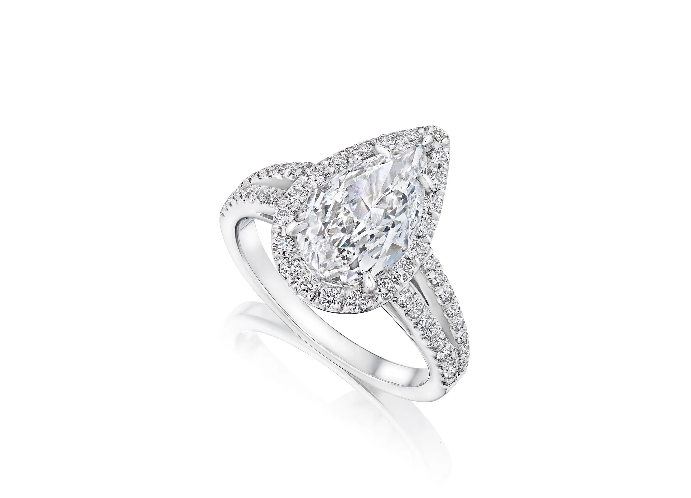Fink's Exclusive Platinum Pear Diamond Split Shank Engagement Ring - Image 2