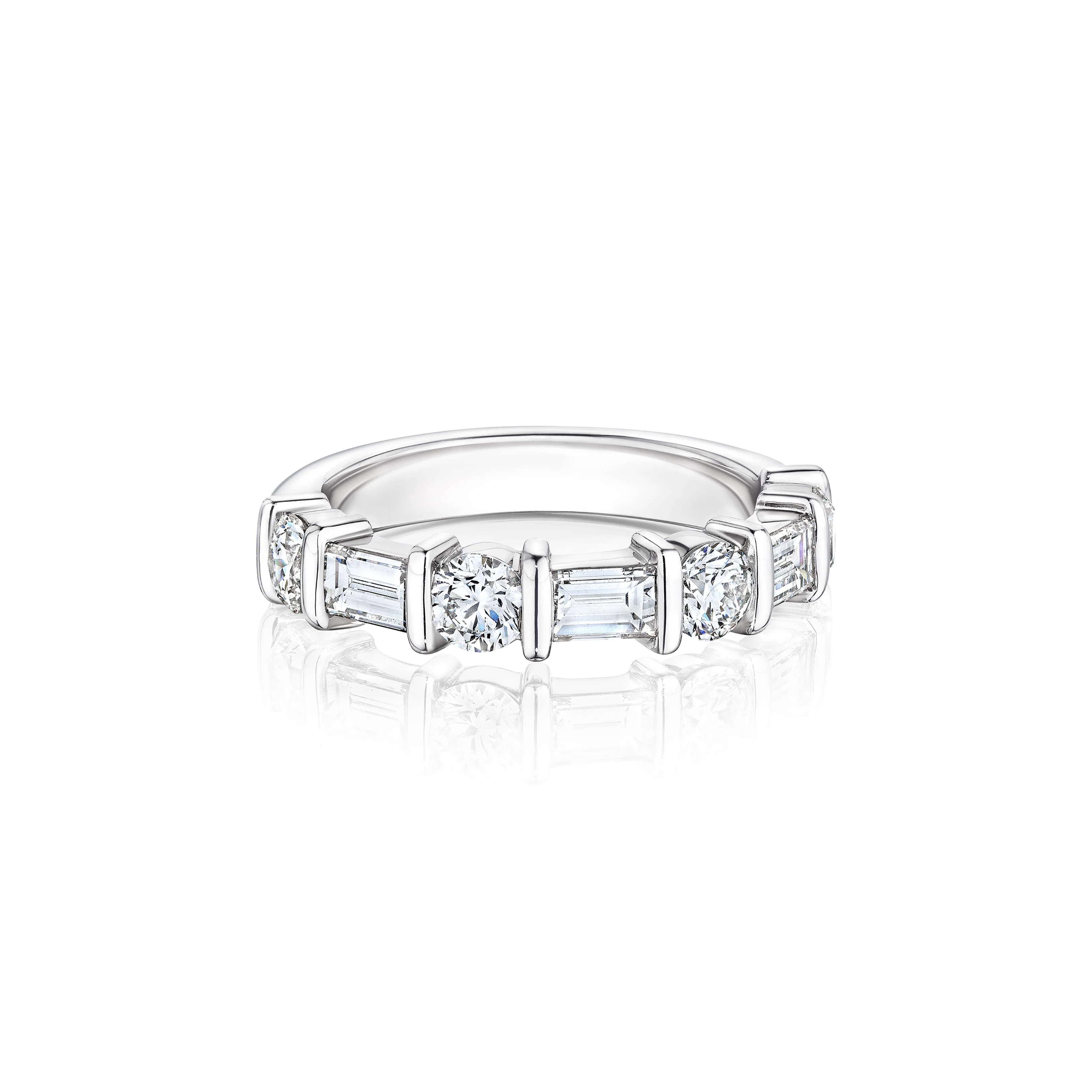 Fink's Exclusive Platinum Round and Baguette Diamond Bar Set Band