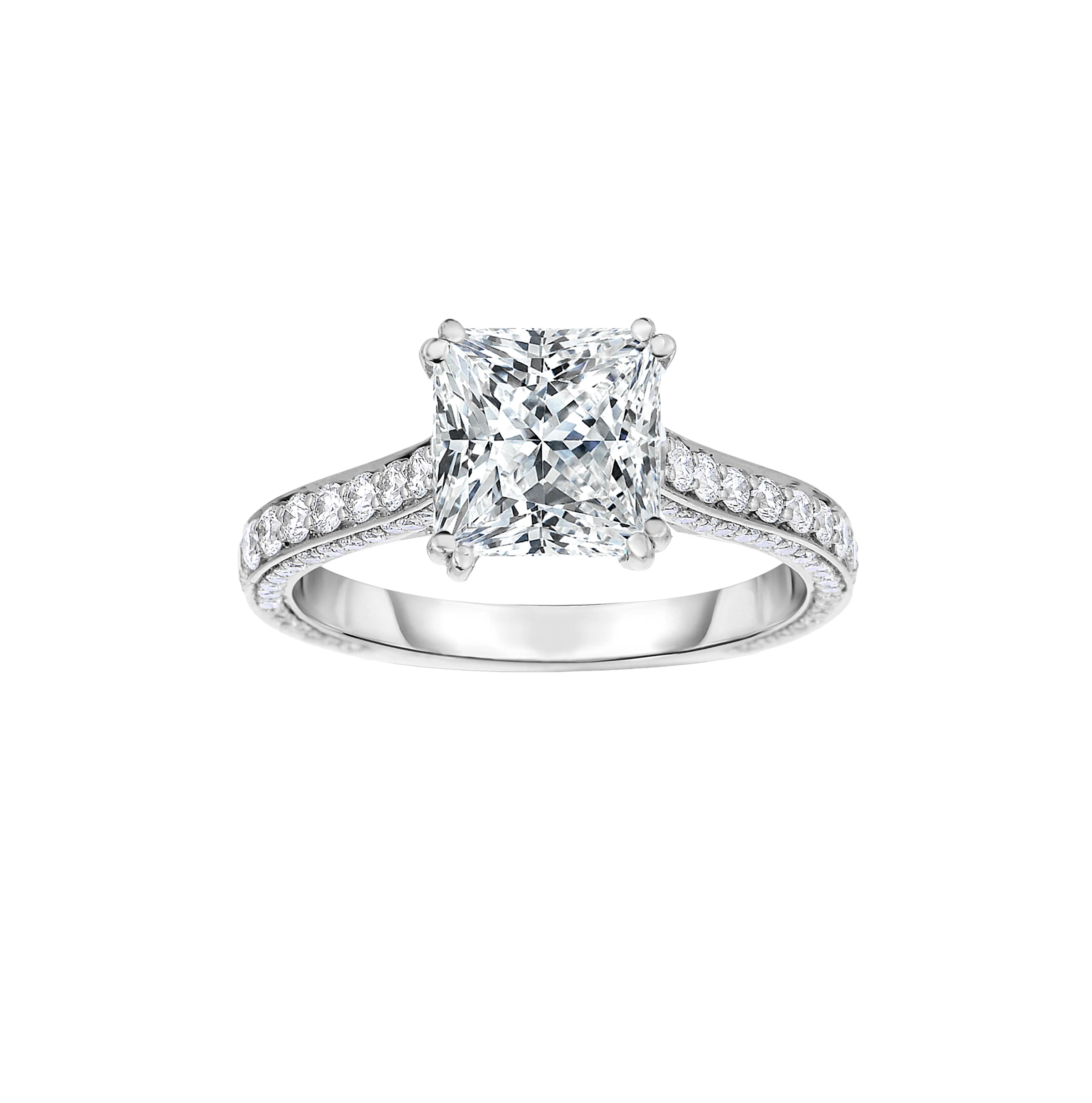 Fink's Exclusive Radiant Cut and Diamond Pave Shank Engagement Ring in Platinum