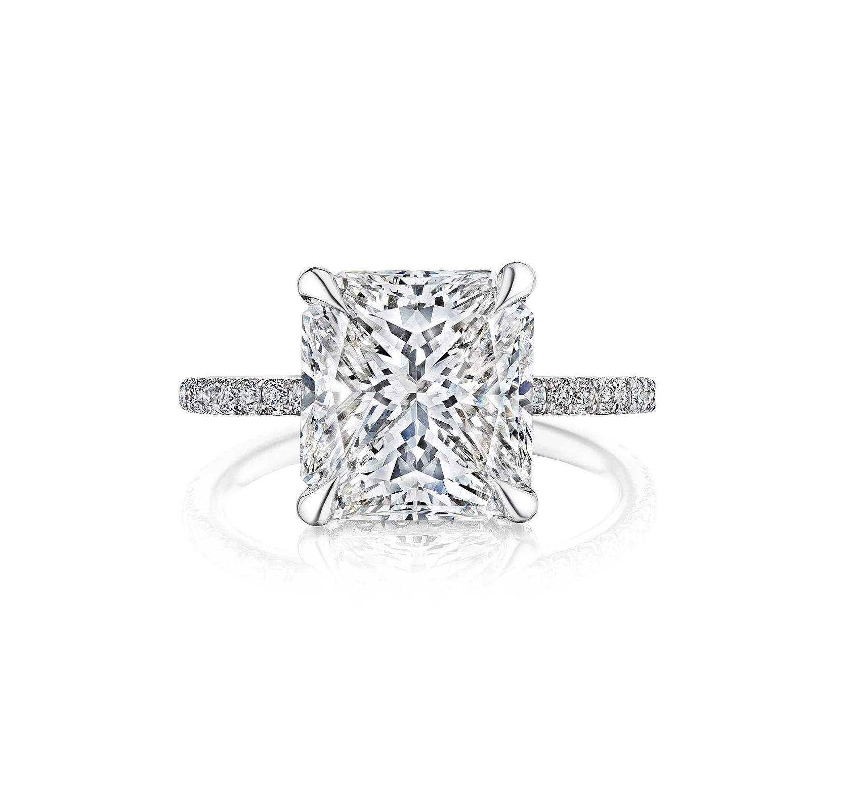 Fink's Exclusive Radiant Cut Engagement Ring with Diamond Shank in Platinum