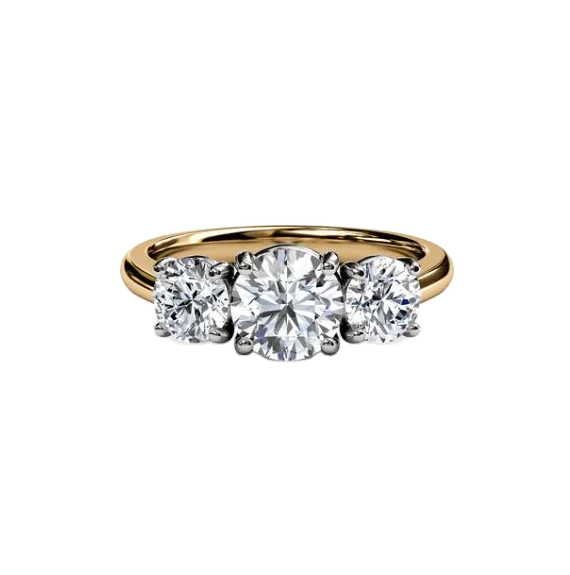 Fink's Exclusive Round Three Stone Engagement Ring in Platinum and Yellow Gold