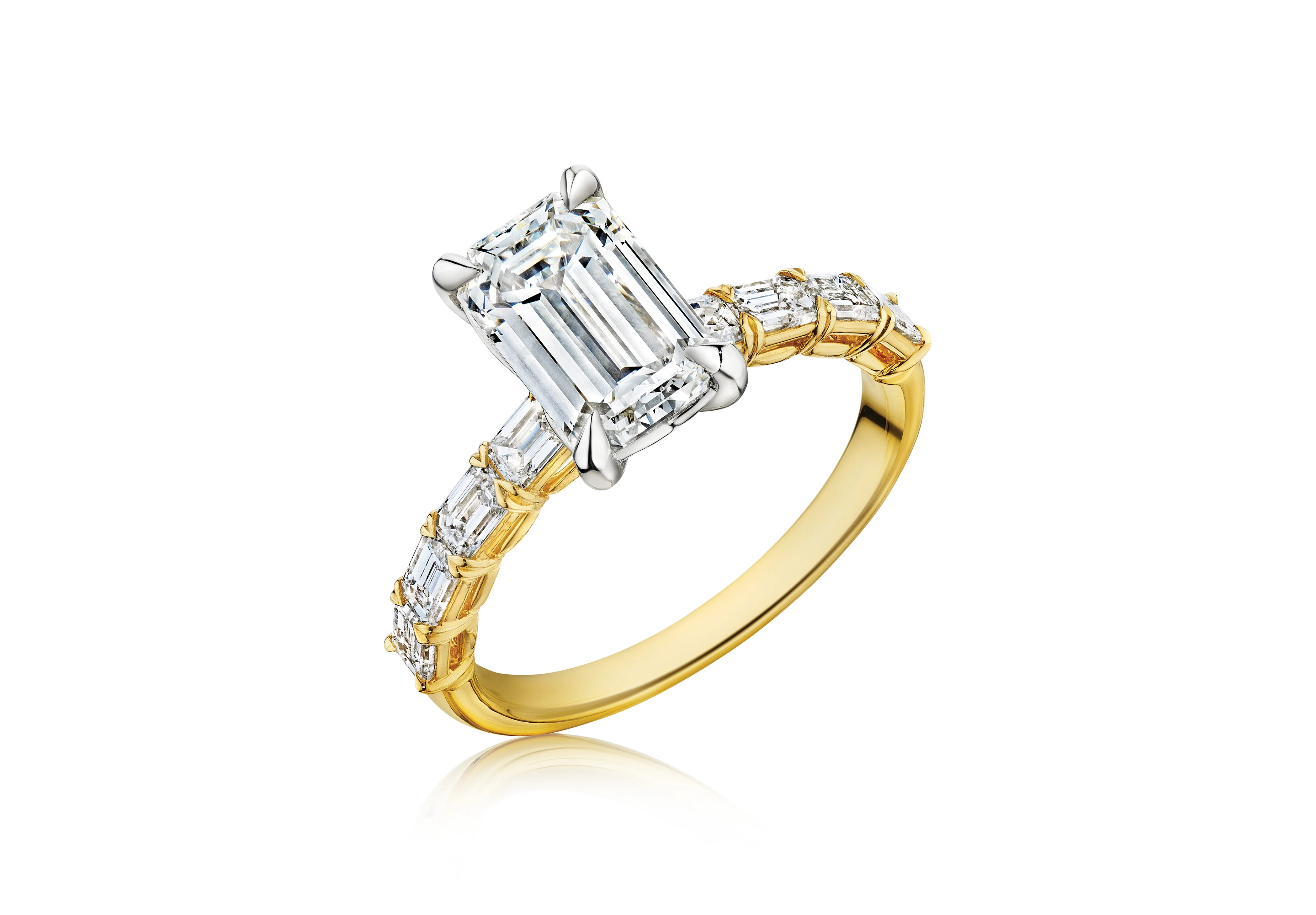 Fink's Exclusive Yellow and White Gold Emerald Cut Engagement Ring - Image 2