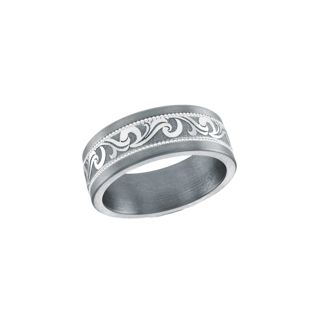 Fink's Tantalum and 14K White Gold Scroll Inlay Band, 8.5mm