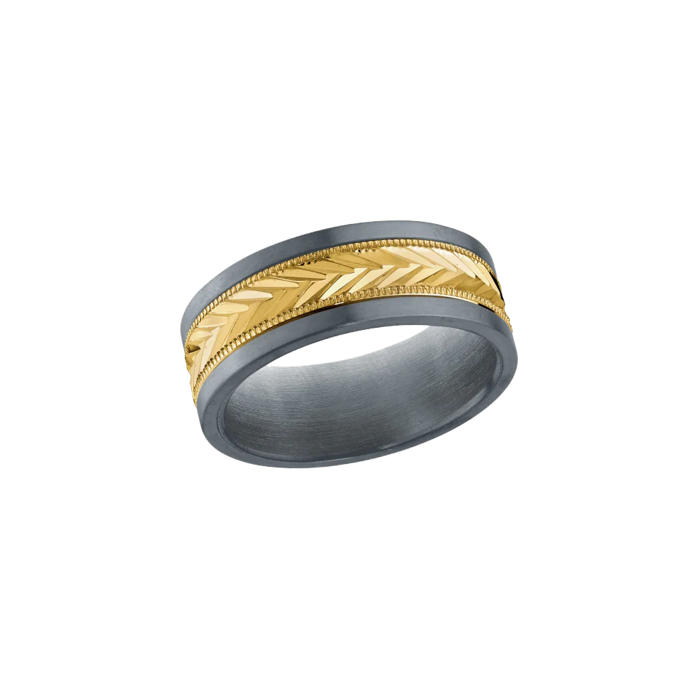 Fink's Tantalum and 14K Yellow Gold Herringbone Inlay Band, 8.5mm