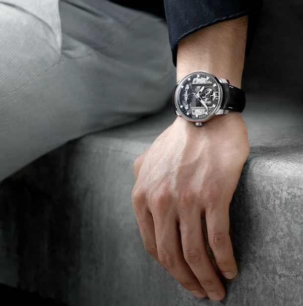 Girard-Perregaux Free Bridge Meteorite 44mm Watch with Black Leather Strap - Image 5