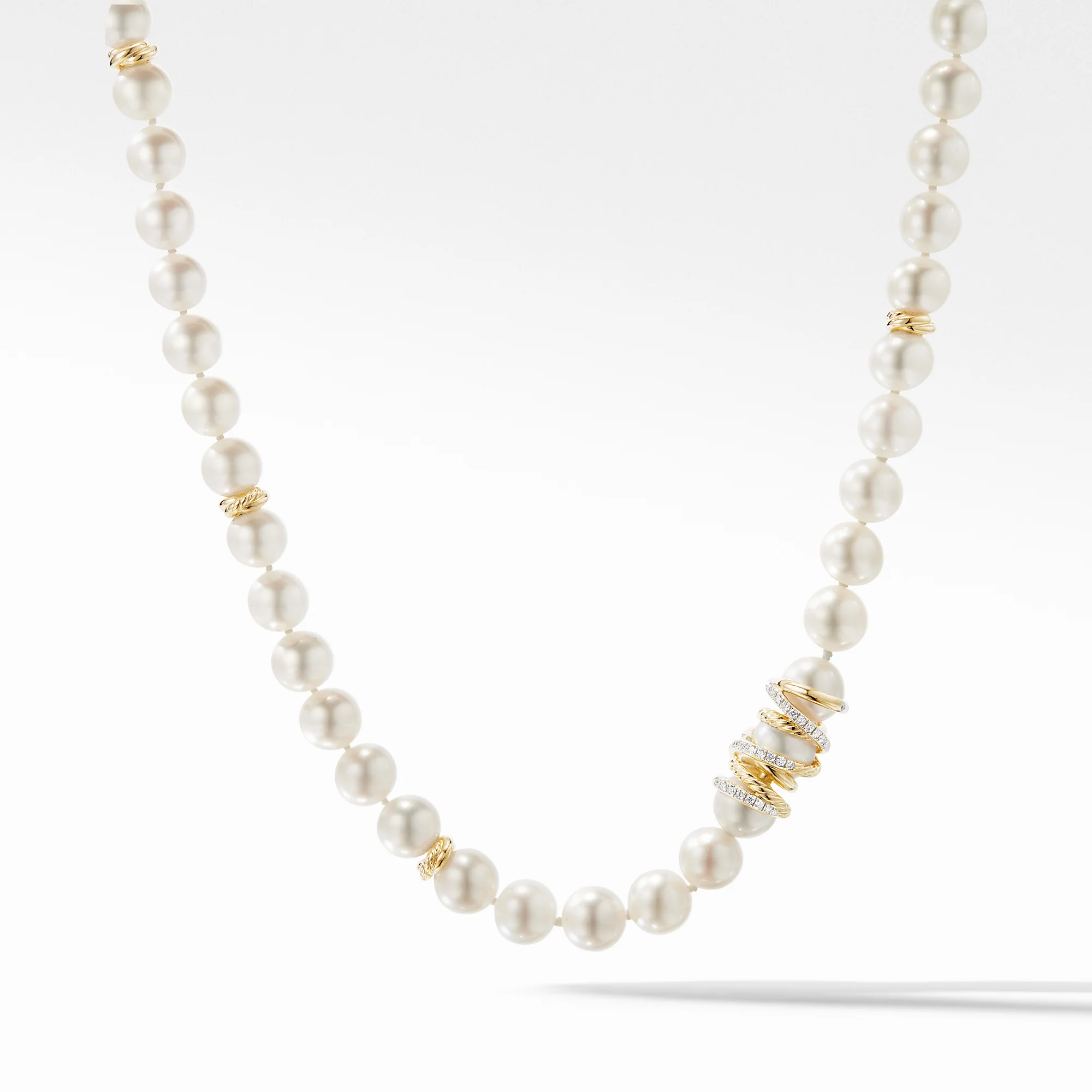 Helena Pearl Strand Necklace in 18K Yellow Necklace with Diamonds, 18" Length
