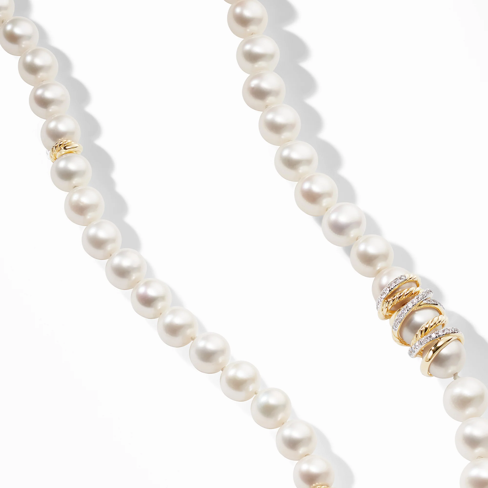 Helena Pearl Strand Necklace in 18K Yellow Necklace with Diamonds, 18" Length - Image 2
