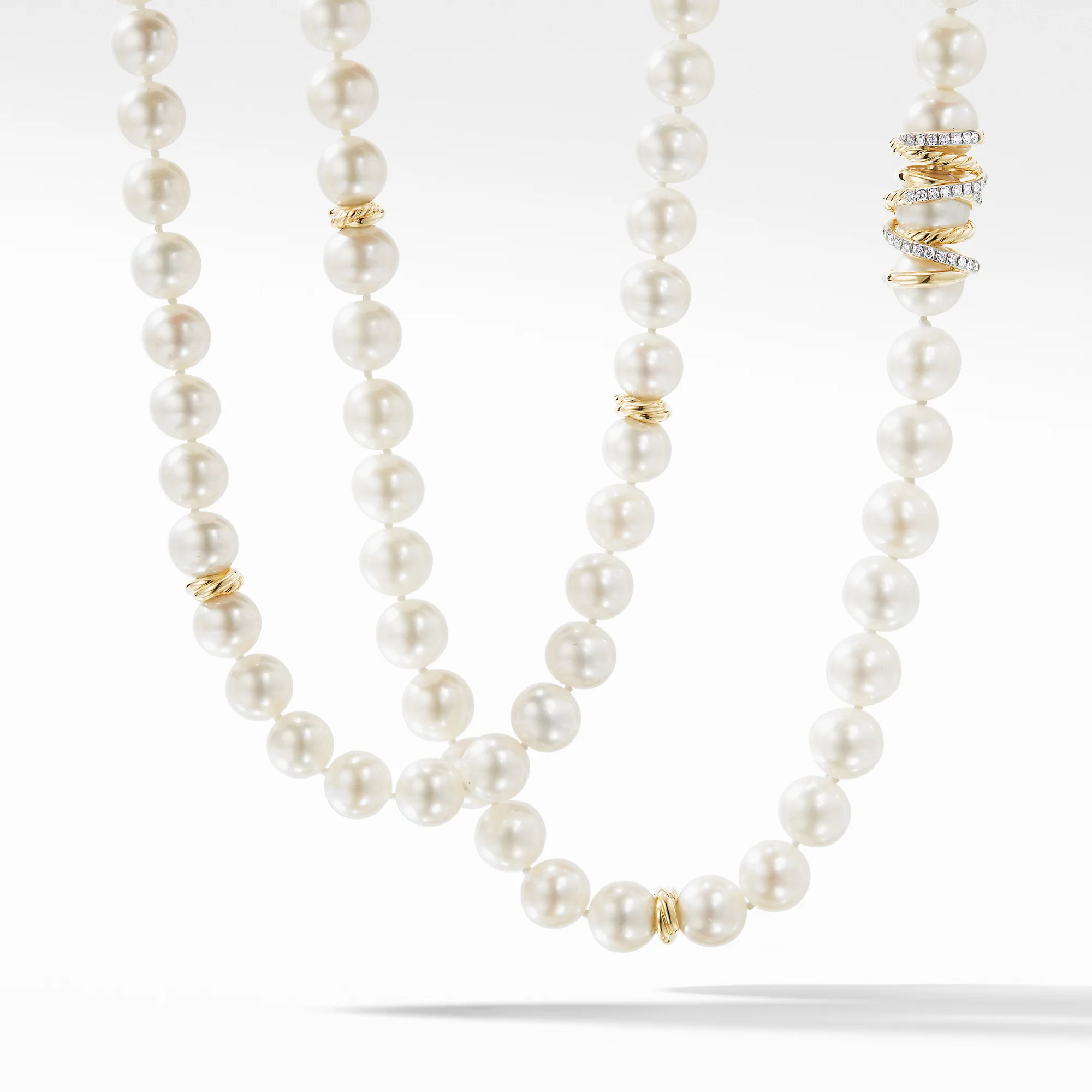 Helena Pearl Strand Necklace in 18K Yellow Necklace with Diamonds, 18" Length - Image 3