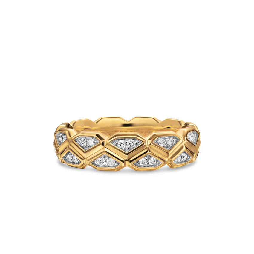 Hex Band in 18K Yellow Gold with Diamonds, 6mm, Size 9