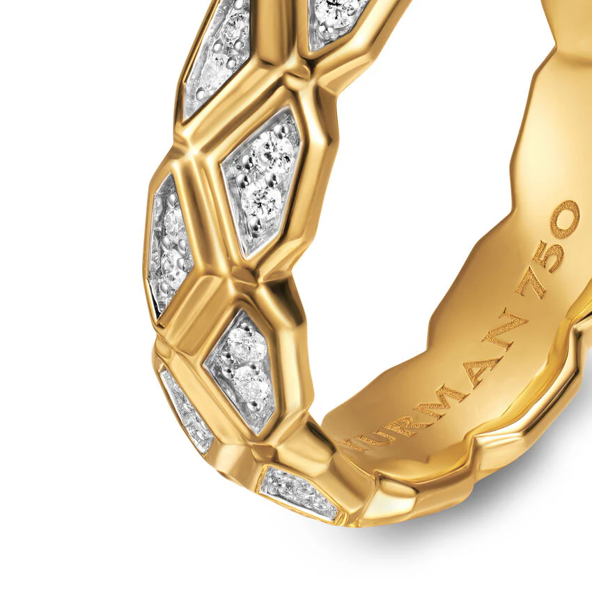 Hex Band in 18K Yellow Gold with Diamonds, 6mm, Size 9 - Image 2
