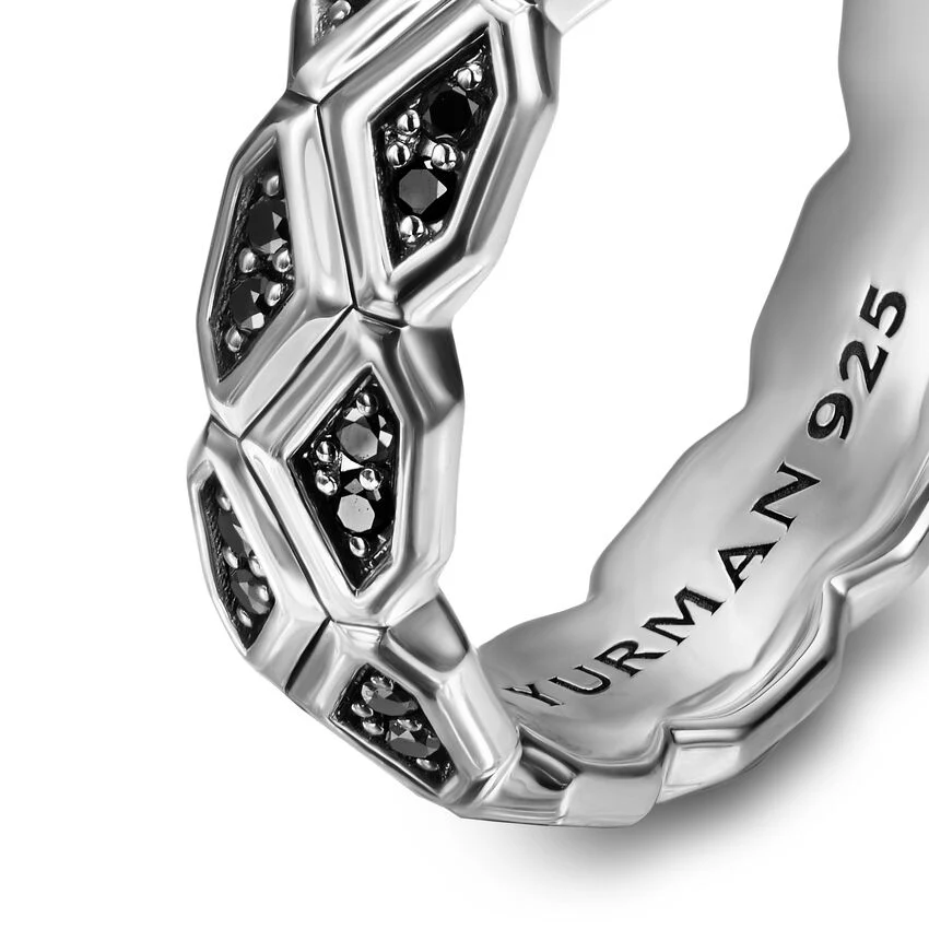 Hex Band Ring in Sterling Silver with Black Diamonds, 6mm, Size 10 - Image 2