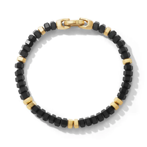 Hex Bead Bracelet with Black Onyx and 18K Yellow Gold, Size Medium - Image 2