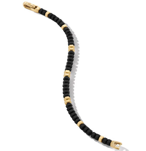 Hex Bead Bracelet with Black Onyx and 18K Yellow Gold, Size Medium - Image 3
