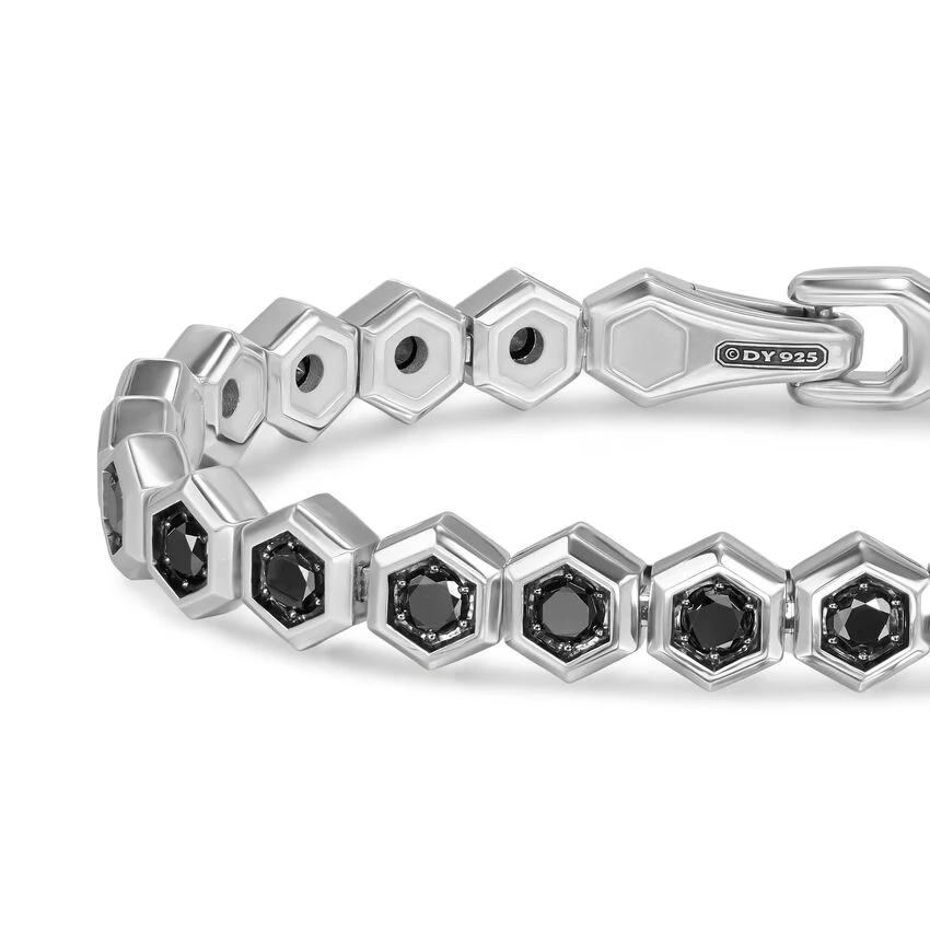 Hex Pavé Tennis Bracelet in Sterling Silver with Black Diamonds, 8mm, Size Medium - Image 2