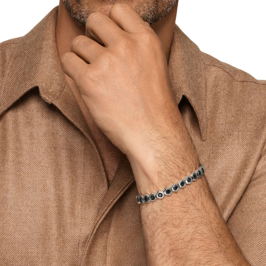 Hex Pavé Tennis Bracelet in Sterling Silver with Black Diamonds, 8mm, Size Medium - Image 3