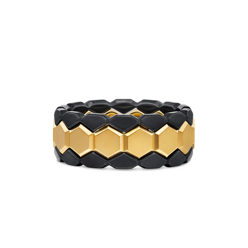 Hex Stack Ring in 18K Yellow Gold with Black Titanium, 9.3mm, Size 10