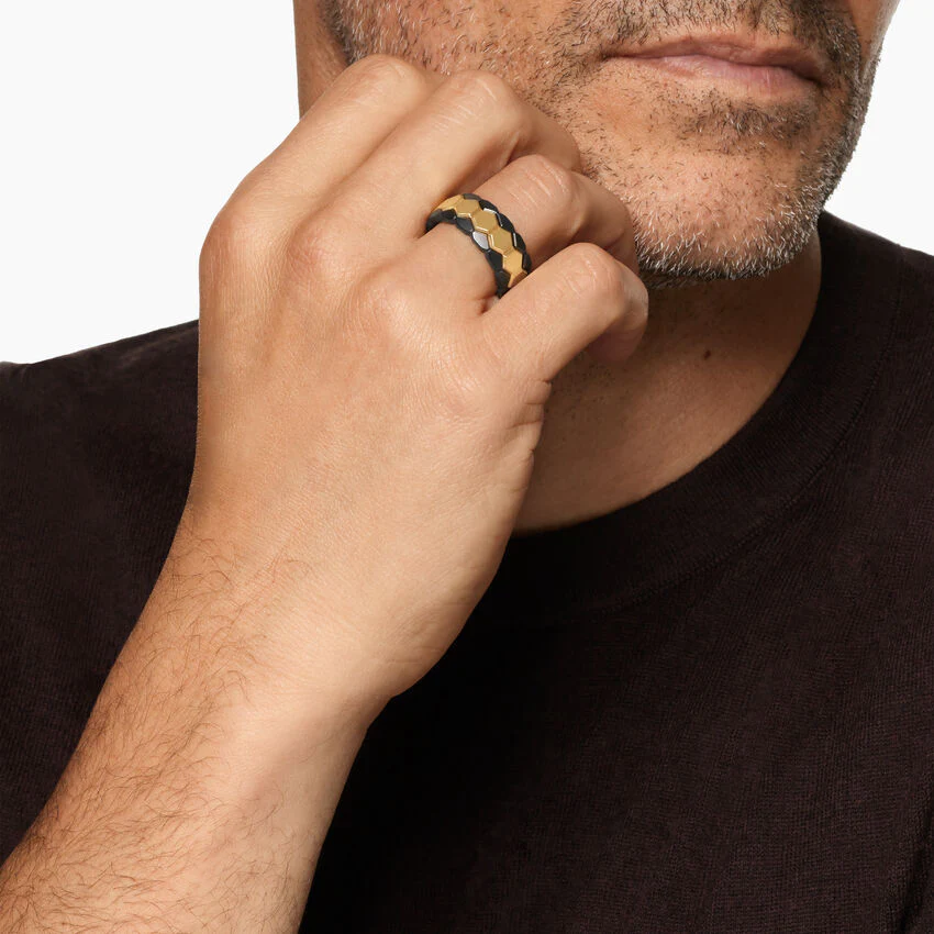 Hex Stack Ring in 18K Yellow Gold with Black Titanium, 9.3mm, Size 10 - Image 3