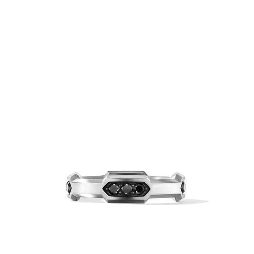 Hex Station Band Ring with Pavé Black Diamonds, Size 9 - Image 2