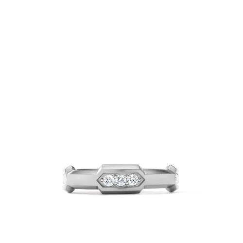 Hex Station Band Ring with Pavé Diamonds, Size 9 - Image 3
