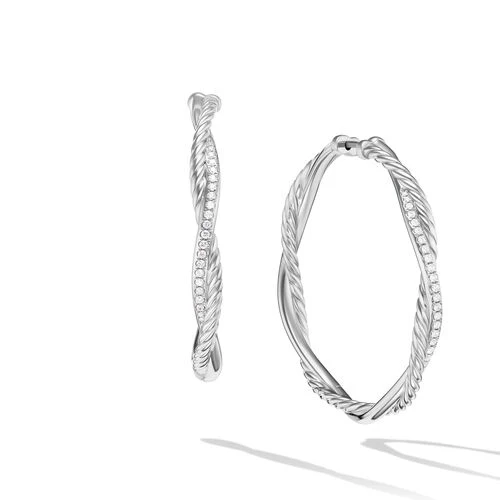 Infinity Hoop Earrings in Sterling Silver with Pavé Diamonds
