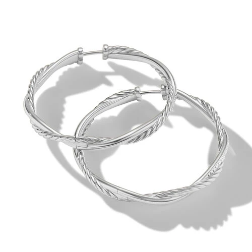 Infinity Hoop Earrings in Sterling Silver with Pavé Diamonds - Image 2