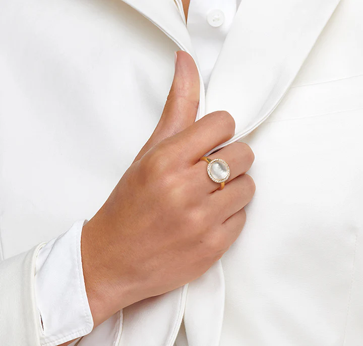 IPPOLITA Lollipop 18K Yellow Gold Mini Diamond Ring in Mother-of-Pearl Doublet - Image 2