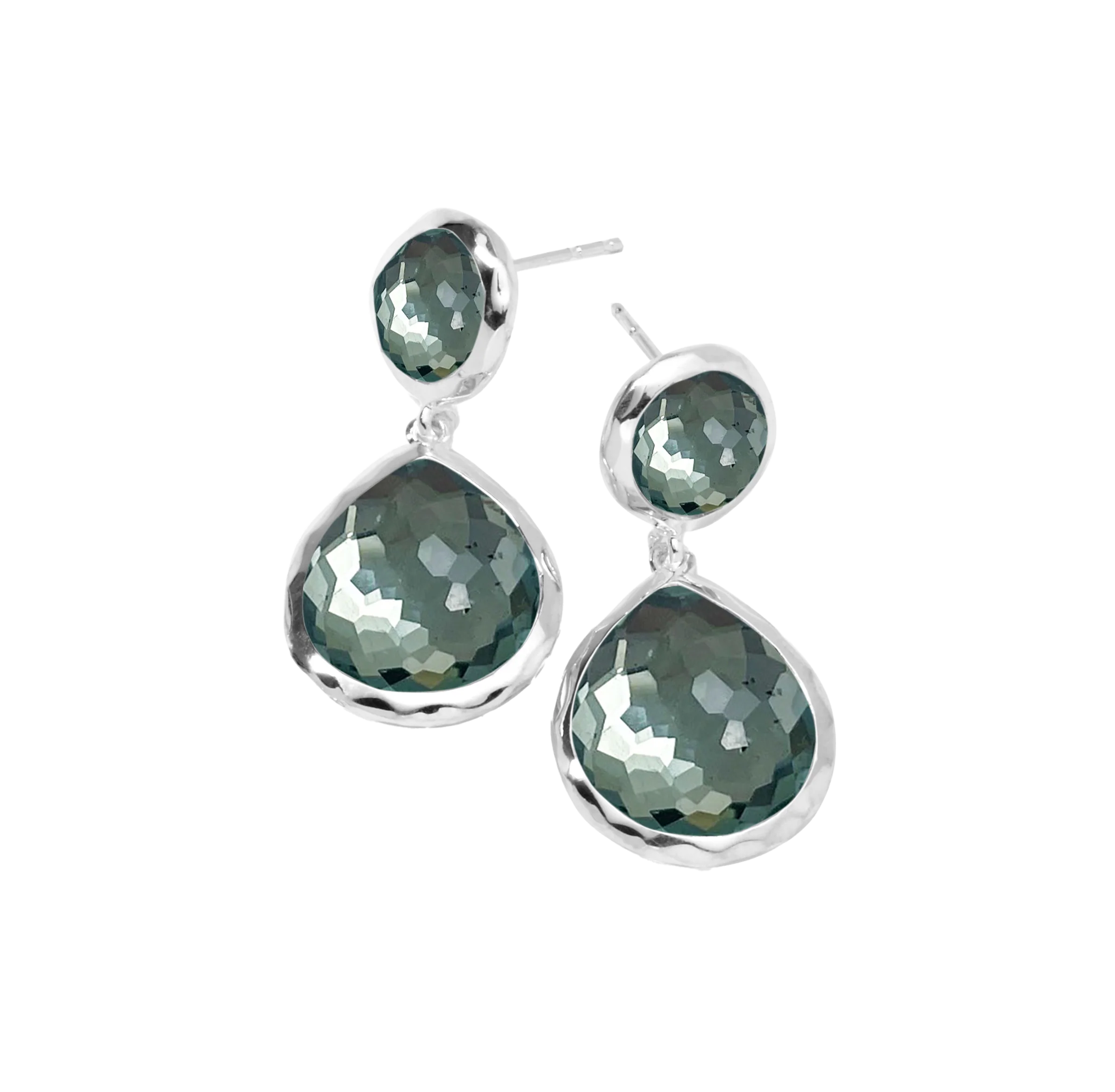 IPPOLITA Rock Candy 2-Stone Snowman Post Earrings in Blue Topaz and Pyrite Doublet