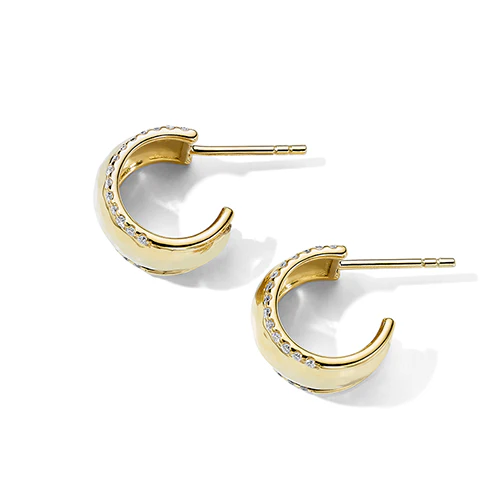 IPPOLITA Stardust 18K Yellow Gold Goddess Hammered Huggie Earrings with Diamonds - Image 2