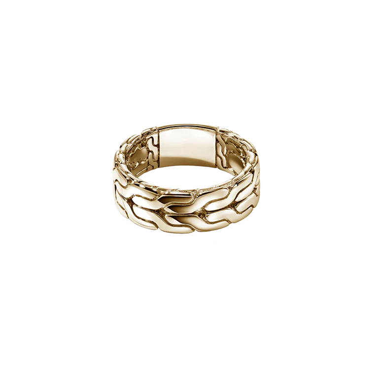 John Hardy Carved Chain Yellow Gold Band, 8mm